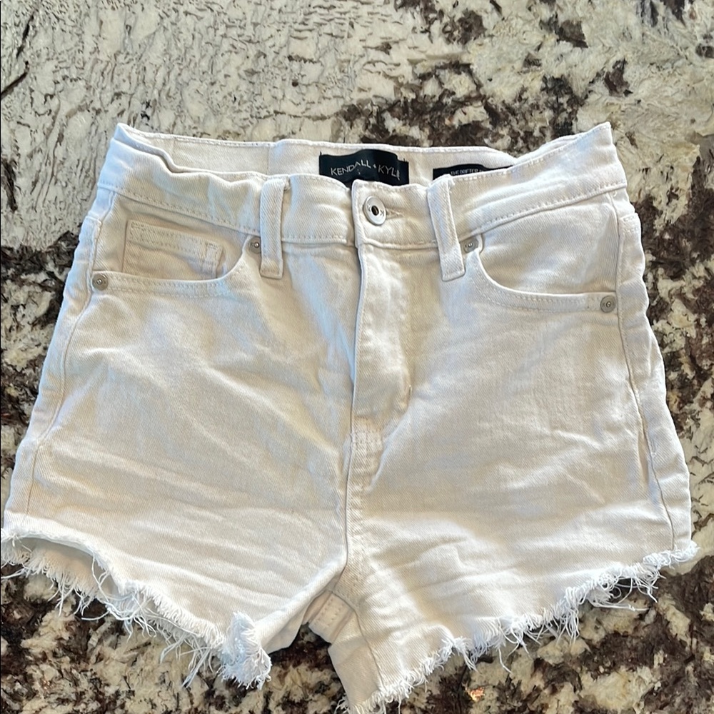 Kendall & Kylie White Jean Shorts Distressed Cut-Off Style